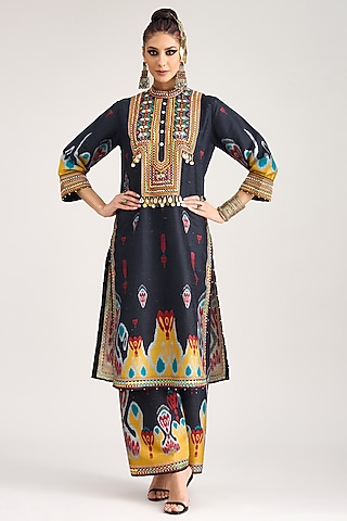 Black Silk Dupion Pants by Rajdeep Ranawat