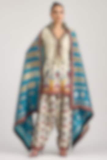 Turquoise Organza Printed Banarasi Dupatta by Rajdeep Ranawat at Pernia's Pop Up Shop