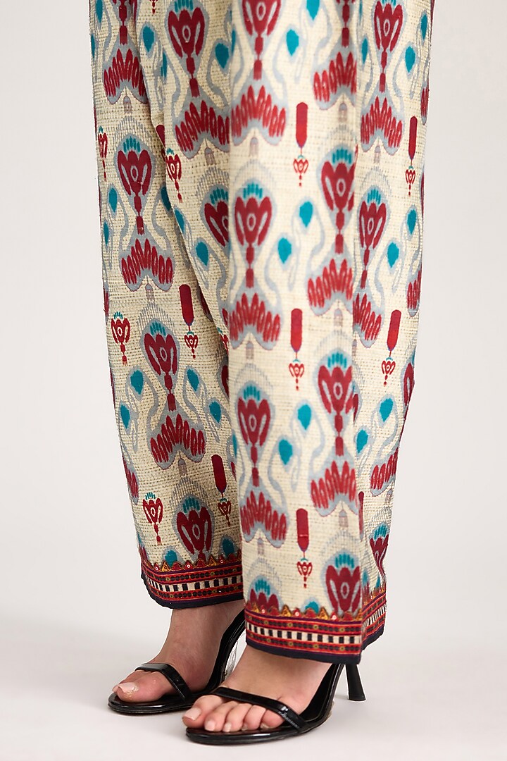 Eggshell White Silk Dupion Printed Salwar Pants by Rajdeep Ranawat at Pernia's Pop Up Shop