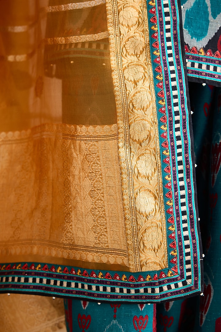 Orange Organza Printed Banarasi Dupatta by Rajdeep Ranawat at Pernia's Pop Up Shop