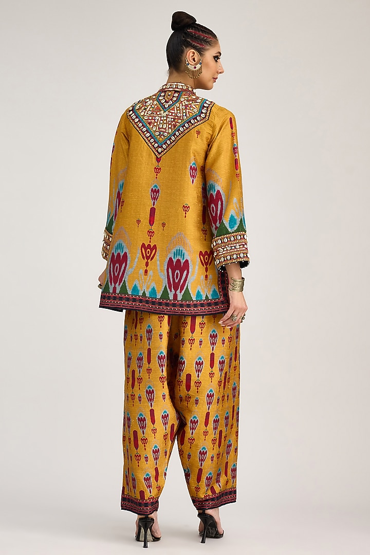 Mustard Silk Dupion Printed Salwar Pants by Rajdeep Ranawat at Pernia's Pop Up Shop