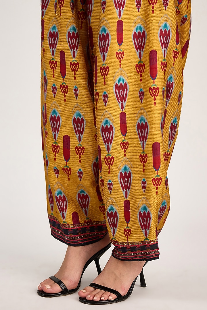 Mustard Silk Dupion Printed Salwar Pants by Rajdeep Ranawat at Pernia's Pop Up Shop