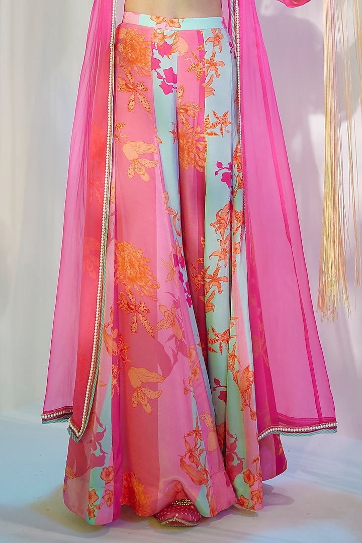 Hot Pink Silk Organza Hand Embroidered Jacket Set by Raji ramniq at Pernia's Pop Up Shop
