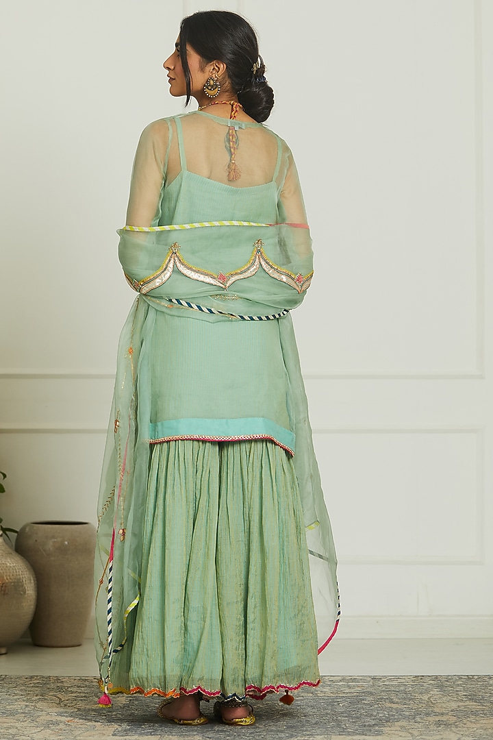 Powder Blue Organza Hand Embroidered Short Kurta Set by Raji ramniq at Pernia's Pop Up Shop