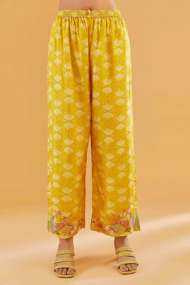 Yellow Cotton Silk Printed Kurta Set by Raji Ramniq at Pernia's Pop Up Shop