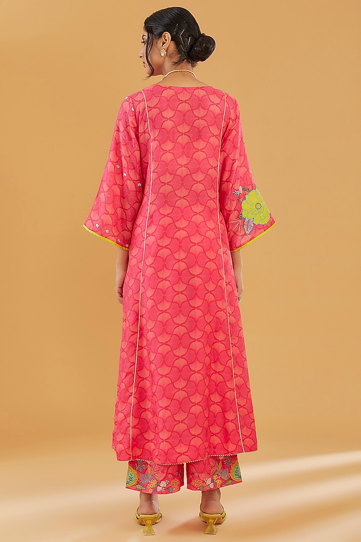Magenta Cotton Silk Printed Kurta Set by Raji Ramniq at Pernia's Pop Up Shop