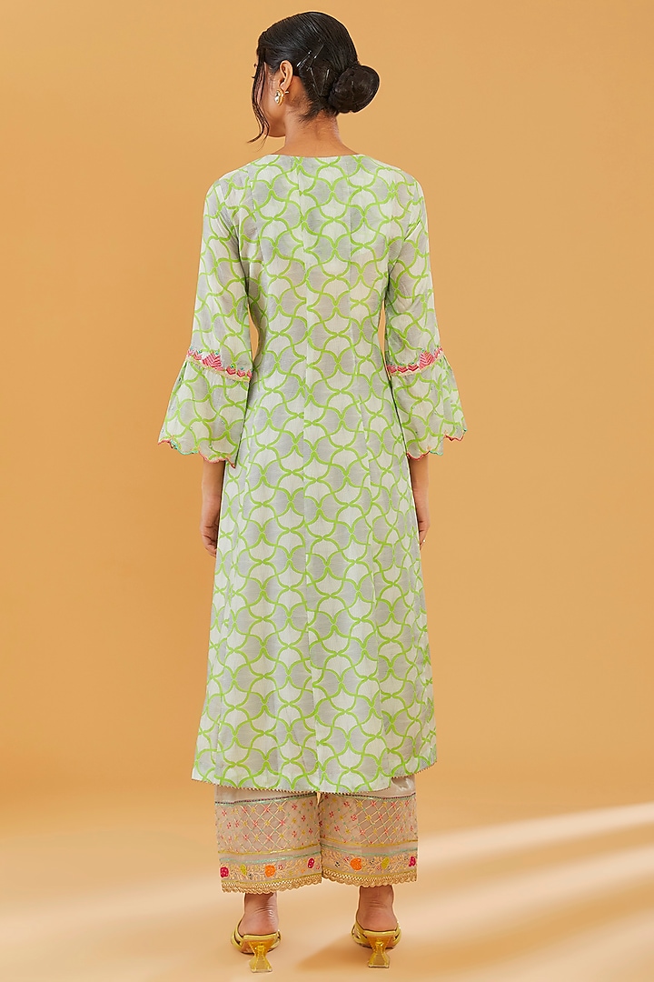 Grey Cotton Silk & Modal Embroidered A-Line Kurta Set by Raji Ramniq at Pernia's Pop Up Shop