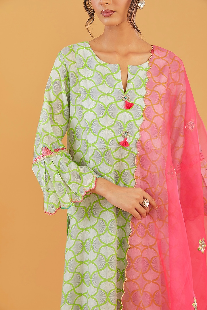 Grey Cotton Silk & Modal Embroidered A-Line Kurta Set by Raji Ramniq at Pernia's Pop Up Shop