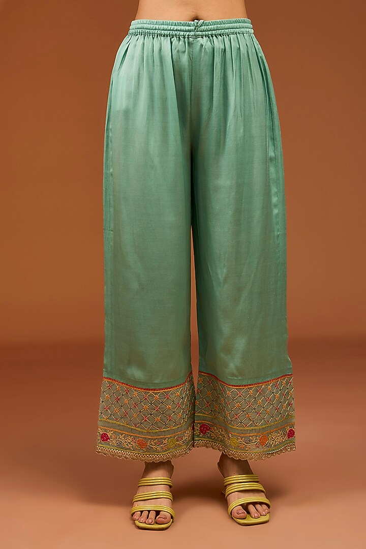 Yellow Cotton Silk Printed & Hand Embroidered Pintuck Kurta Set by Raji ramniq at Pernia's Pop Up Shop