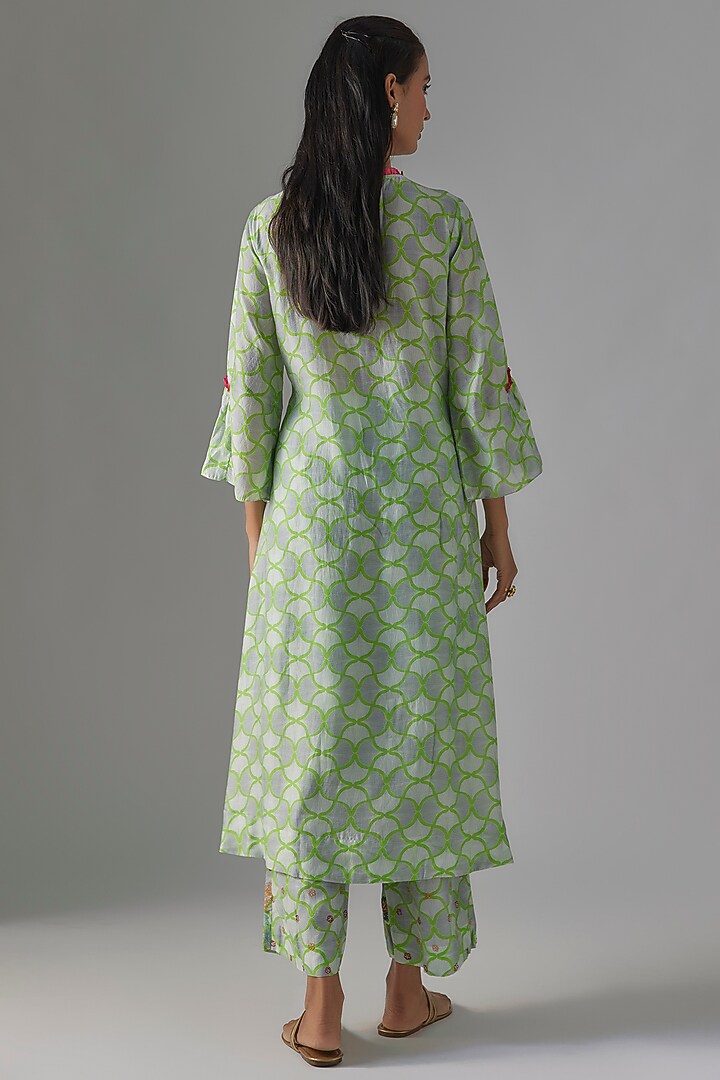 Green Cotton Silk & Organza Hand Work Kurta Set by Raji Ramniq at Pernia's Pop Up Shop