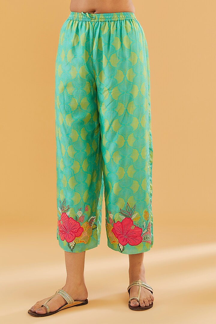 Sea Green Cotton Silk Printed Kurta Set by Raji Ramniq at Pernia's Pop Up Shop