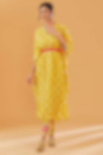 Yellow Cotton Silk Printed Kaftan Set by Raji Ramniq at Pernia's Pop Up Shop