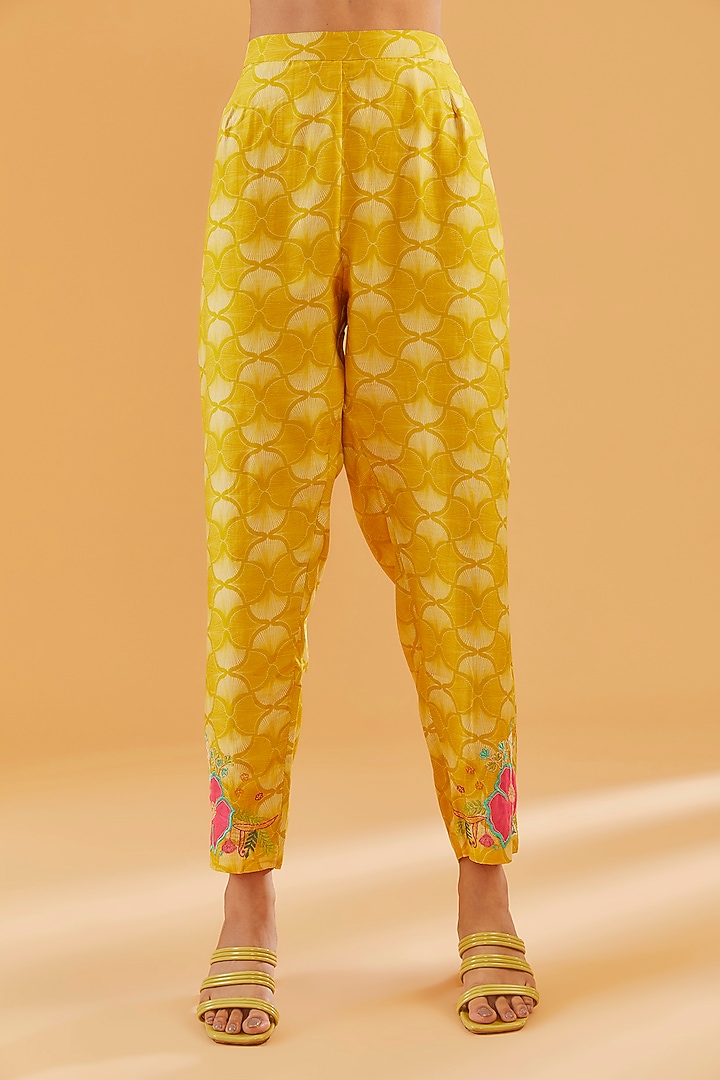 Yellow Cotton Silk Printed Kaftan Set by Raji Ramniq at Pernia's Pop Up Shop