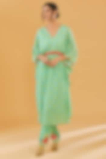 Sea Green Cotton Silk Printed Kaftan Set by Raji Ramniq at Pernia's Pop Up Shop