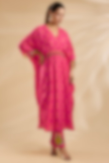 Magenta Cotton Silk Printed Kaftan Set by Raji Ramniq at Pernia's Pop Up Shop