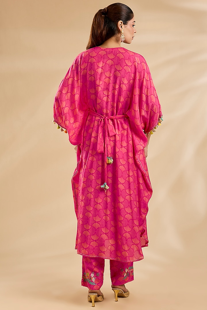 Magenta Cotton Silk Printed Kaftan Set by Raji Ramniq at Pernia's Pop Up Shop