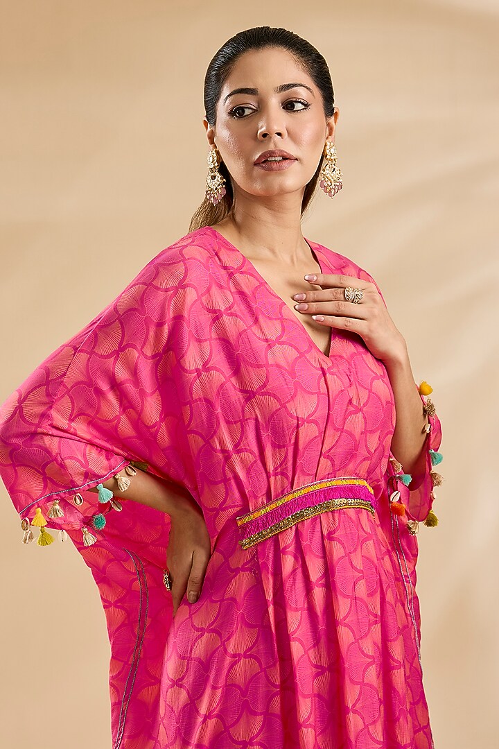 Magenta Cotton Silk Printed Kaftan Set by Raji Ramniq at Pernia's Pop Up Shop