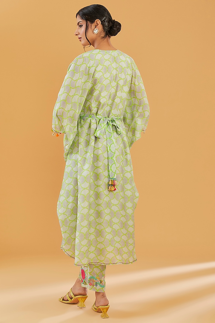 Grey Cotton Silk Printed Kaftan Set by Raji Ramniq at Pernia's Pop Up Shop