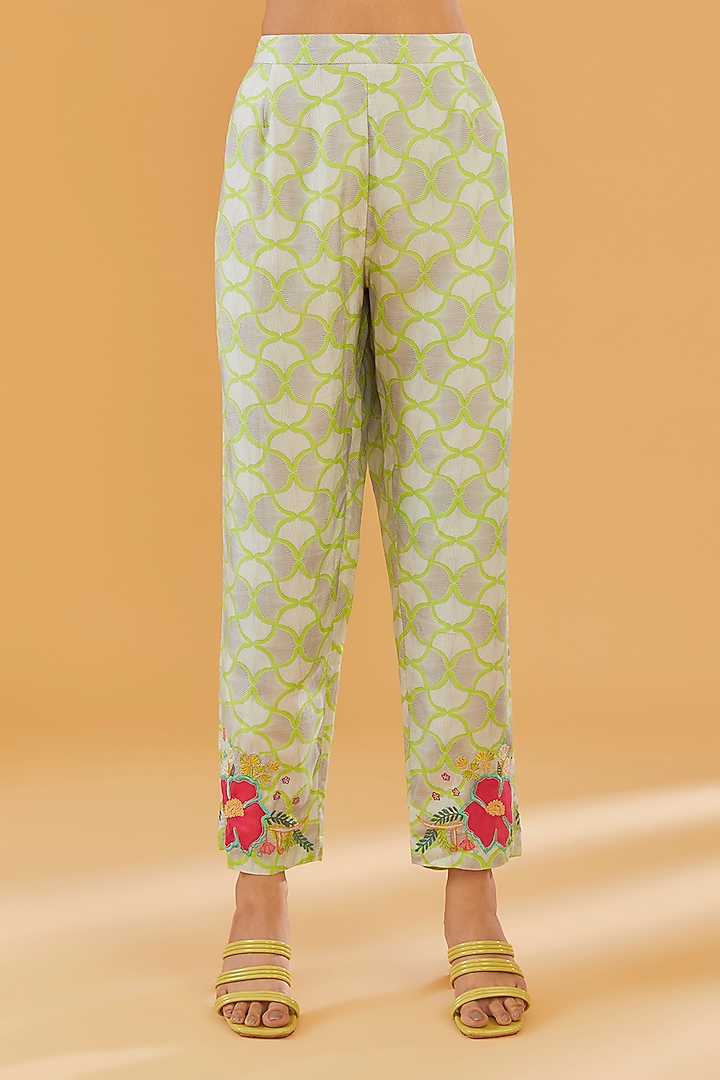 Grey Cotton Silk Printed Kaftan Set by Raji Ramniq at Pernia's Pop Up Shop