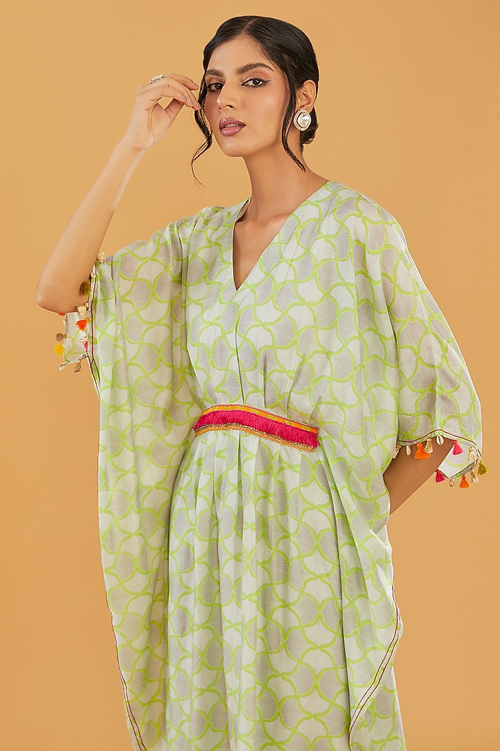 Grey Cotton Silk Printed Kaftan Set by Raji Ramniq at Pernia's Pop Up Shop