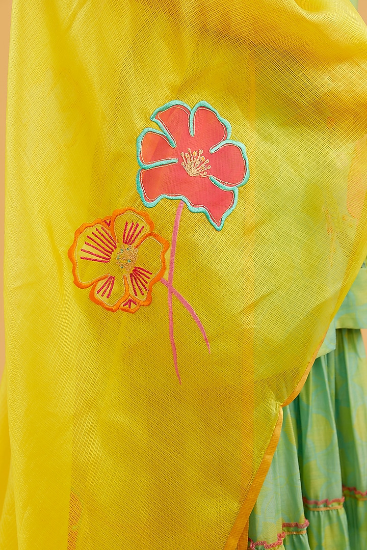Sea Green Cotton Silk Printed Tiered Gharara Set by Raji Ramniq at Pernia's Pop Up Shop