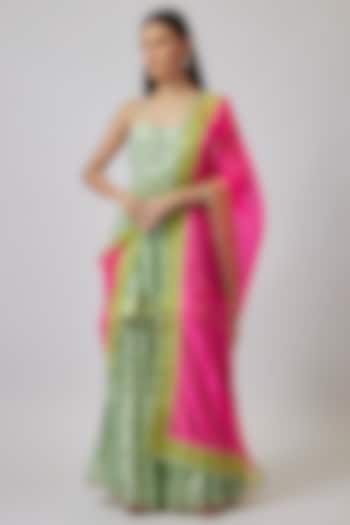 Grey Cotton Silk Geometric Printed Gharara Set by Raji Ramniq at Pernia's Pop Up Shop