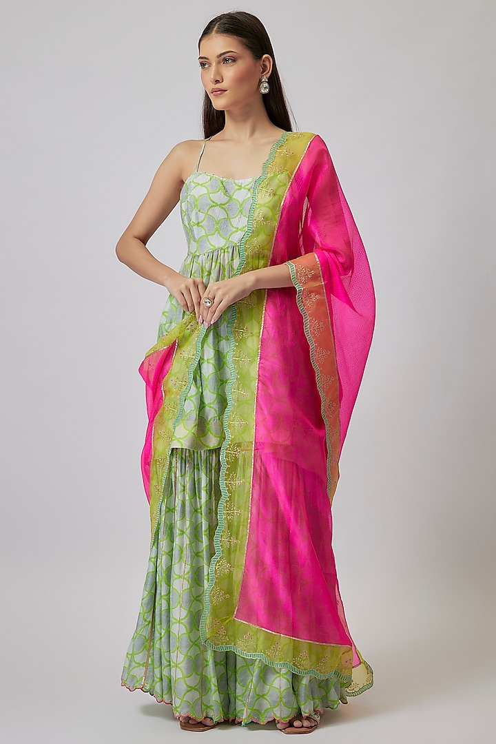 Grey Cotton Silk Geometric Printed Gharara Set by Raji Ramniq at Pernia's Pop Up Shop