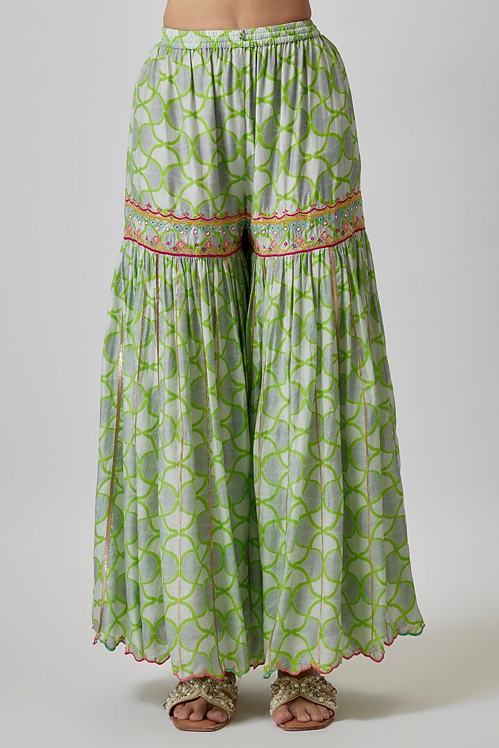 Grey Cotton Silk Geometric Printed Gharara Set by Raji Ramniq at Pernia's Pop Up Shop