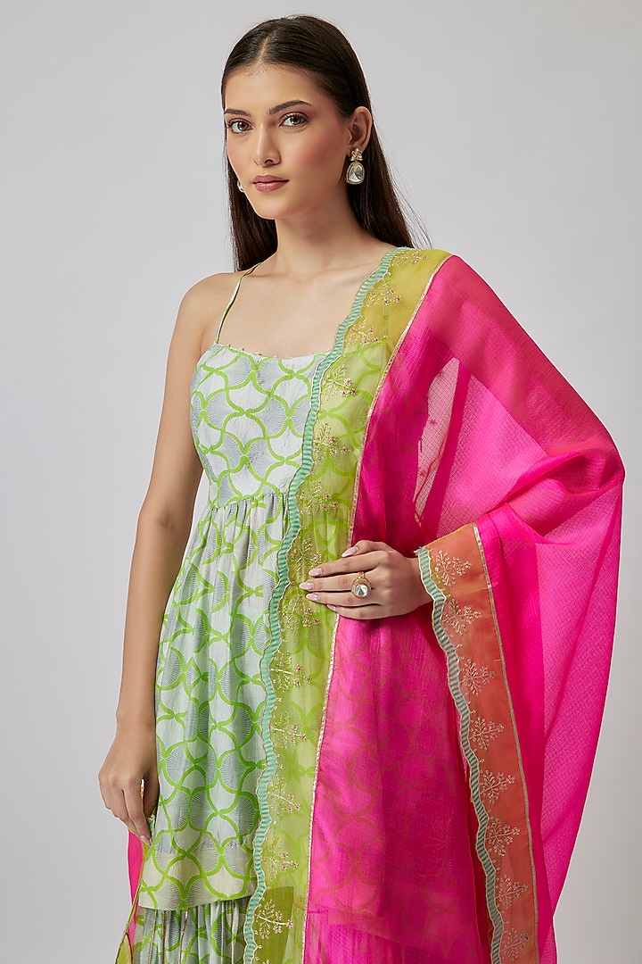 Grey Cotton Silk Geometric Printed Gharara Set by Raji Ramniq at Pernia's Pop Up Shop