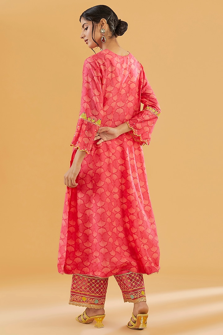 Magenta Cotton Silk A-Line Kurta Set by Raji Ramniq at Pernia's Pop Up Shop