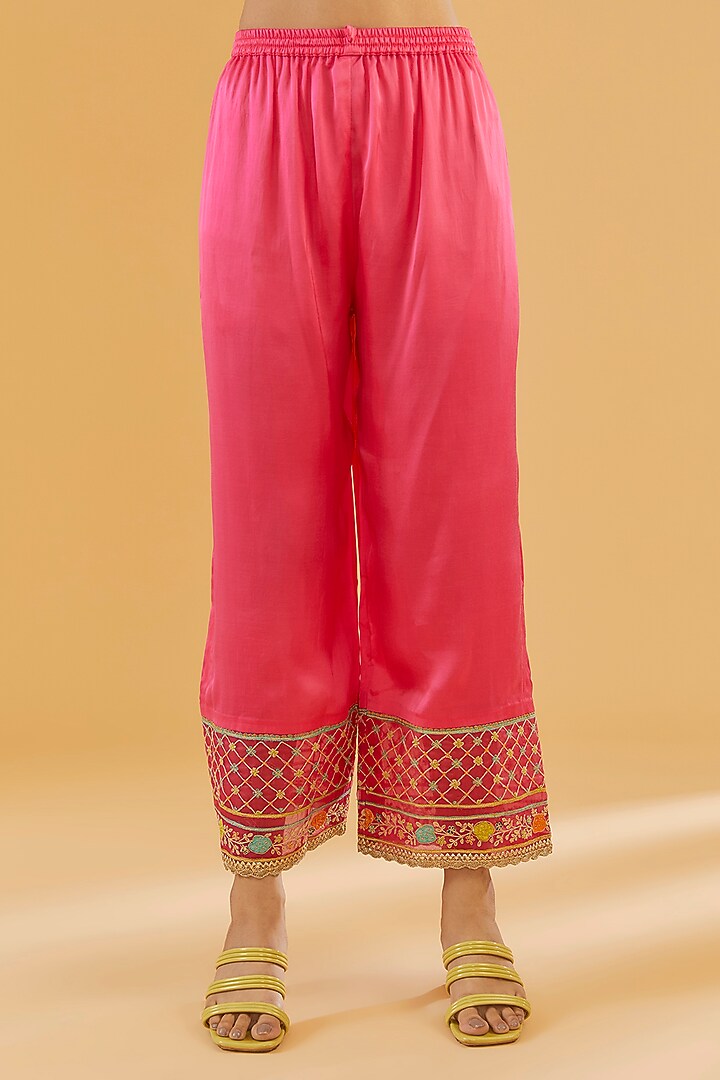 Magenta Cotton Silk A-Line Kurta Set by Raji Ramniq at Pernia's Pop Up Shop