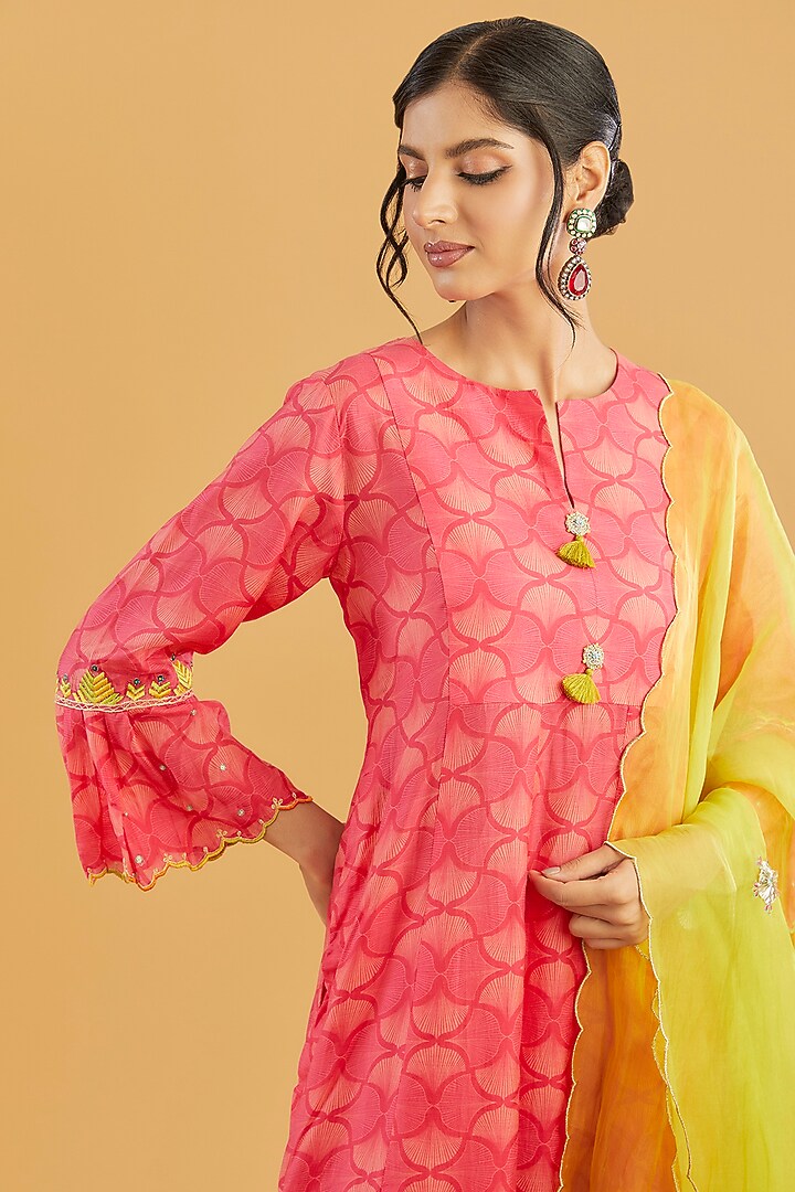Magenta Cotton Silk A-Line Kurta Set by Raji Ramniq at Pernia's Pop Up Shop