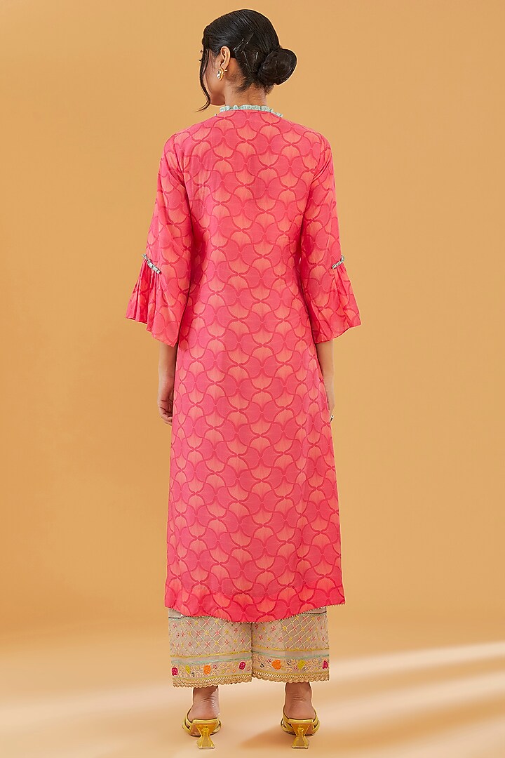 Magenta Cotton Silk Printed & Embroidered Kurta Set by Raji Ramniq at Pernia's Pop Up Shop