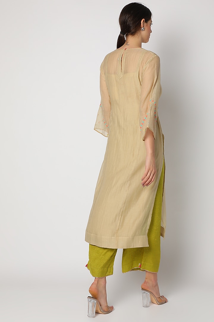 Beige Chanderi Kurta Set by Raji ramniq at Pernia's Pop Up Shop