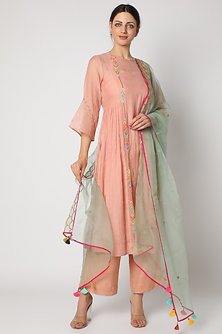 Peach Chanderi Kurta set by Raji ramniq
