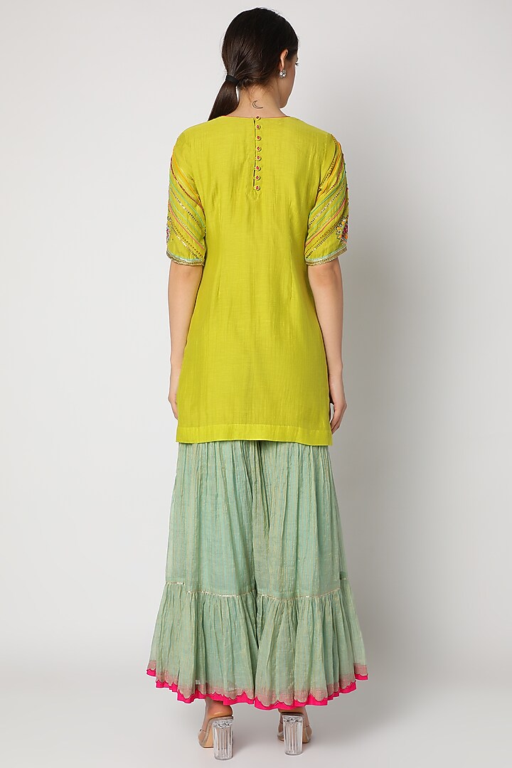 Lime & Green Chanderi Gharara Set by Raji ramniq at Pernia's Pop Up Shop