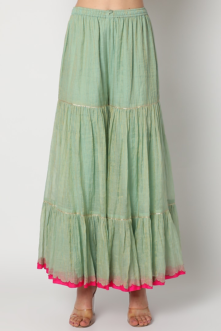 Lime & Green Chanderi Gharara Set by Raji ramniq at Pernia's Pop Up Shop
