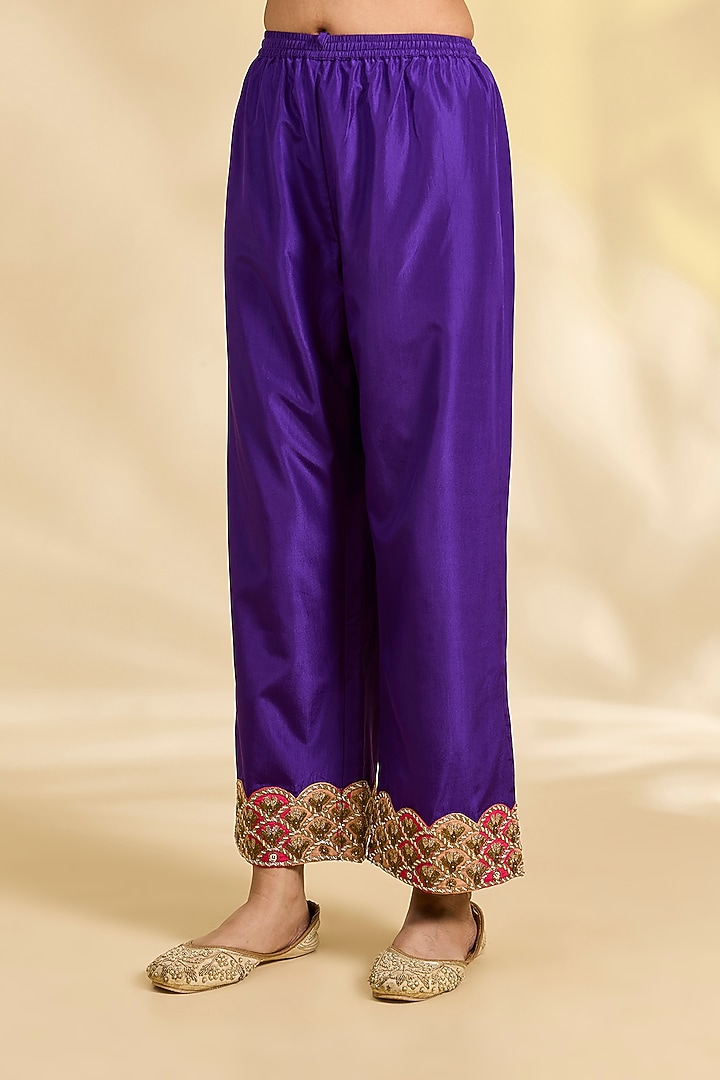 Purple Silk Hand Embroidered Short Kurta Set by Raji Ramniq at Pernia's Pop Up Shop