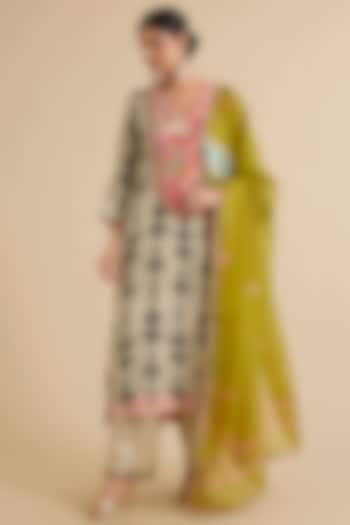 Multi-Colored Crepe Printed Box-Pleated Kurta Set by Raji ramniq at Pernia's Pop Up Shop