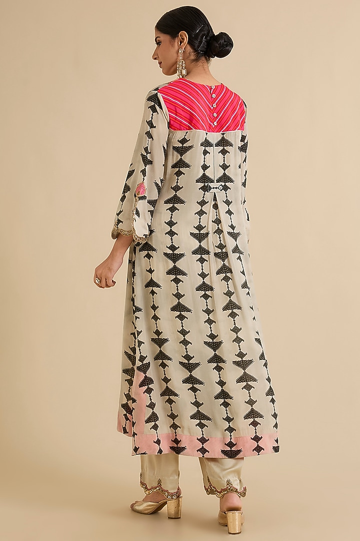 Multi-Colored Crepe Printed Box-Pleated Kurta Set by Raji ramniq at Pernia's Pop Up Shop