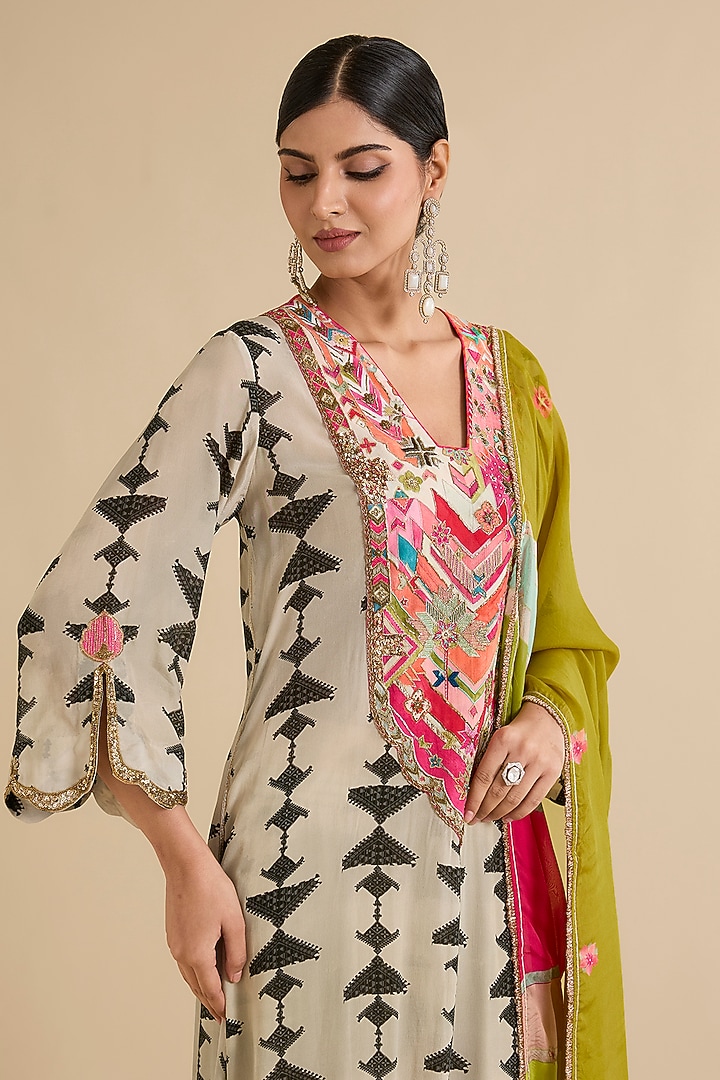 Multi-Colored Crepe Printed Box-Pleated Kurta Set by Raji ramniq at Pernia's Pop Up Shop
