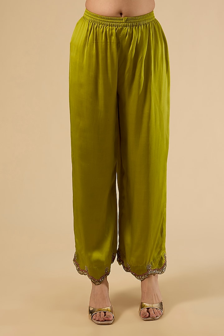 Yellow Modal Satin Printed Kurta Set by Raji Ramniq at Pernia's Pop Up Shop