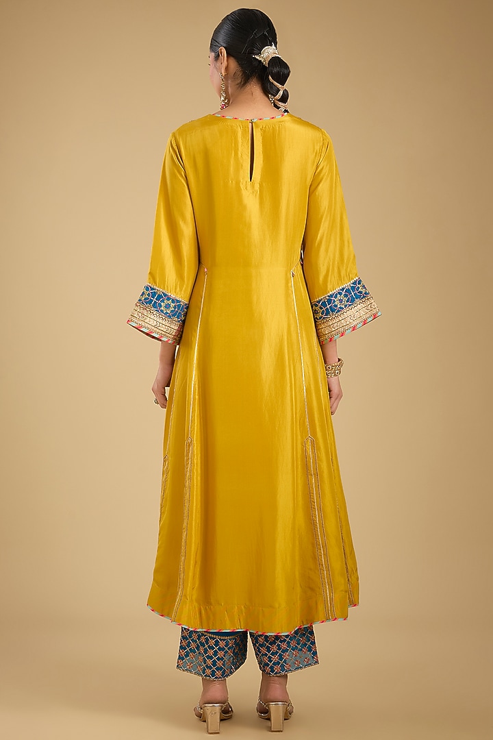 Yellow Silk Kurta Set by Raji Ramniq at Pernia's Pop Up Shop