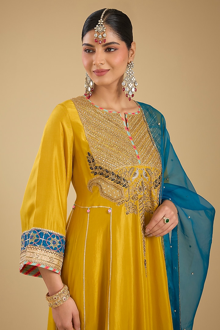 Yellow Silk Kurta Set by Raji Ramniq at Pernia's Pop Up Shop