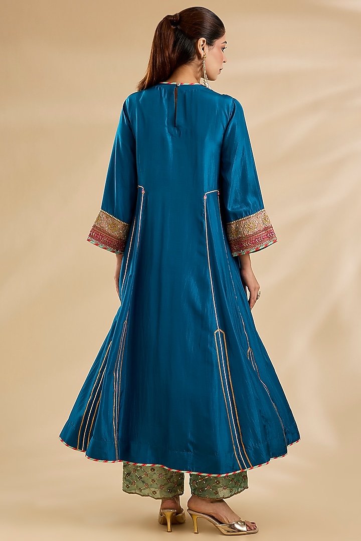 Teal Blue Silk Kurta Set by Raji Ramniq at Pernia's Pop Up Shop