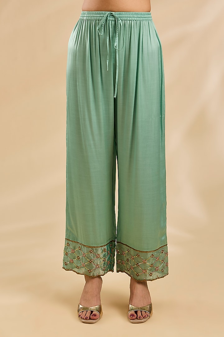 Teal Blue Silk Kurta Set by Raji Ramniq at Pernia's Pop Up Shop