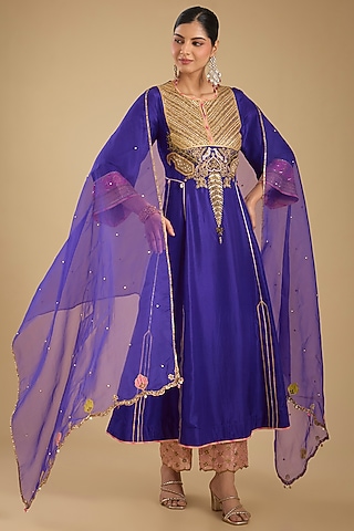 Purple Silk Kurta Set by Raji Ramniq