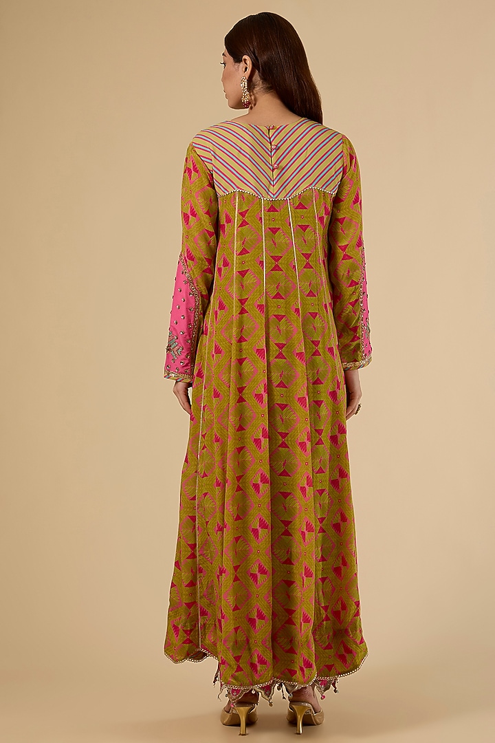 Yellow Crepe Printed Wedding Anarkali Set by Raji Ramniq at Pernia's Pop Up Shop