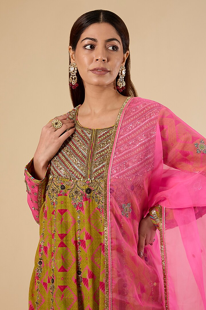 Yellow Crepe Printed Wedding Anarkali Set by Raji Ramniq at Pernia's Pop Up Shop