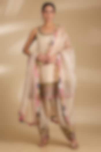 Ivory Tissue Silk Hand Embroidered Short Wedding Anarkali Set by Raji ramniq at Pernia's Pop Up Shop